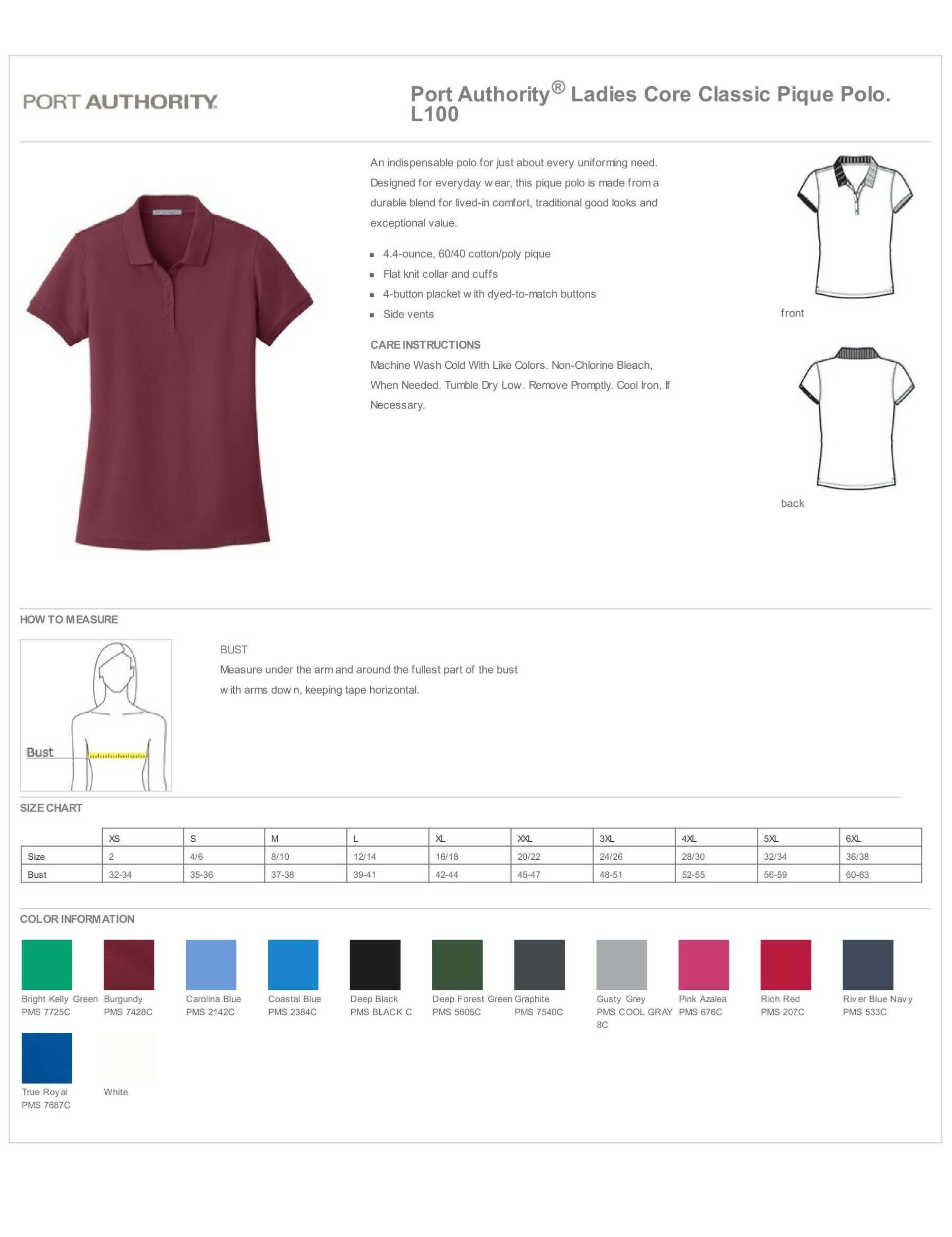 Port Authority Ladies Core Classic Pique Polo