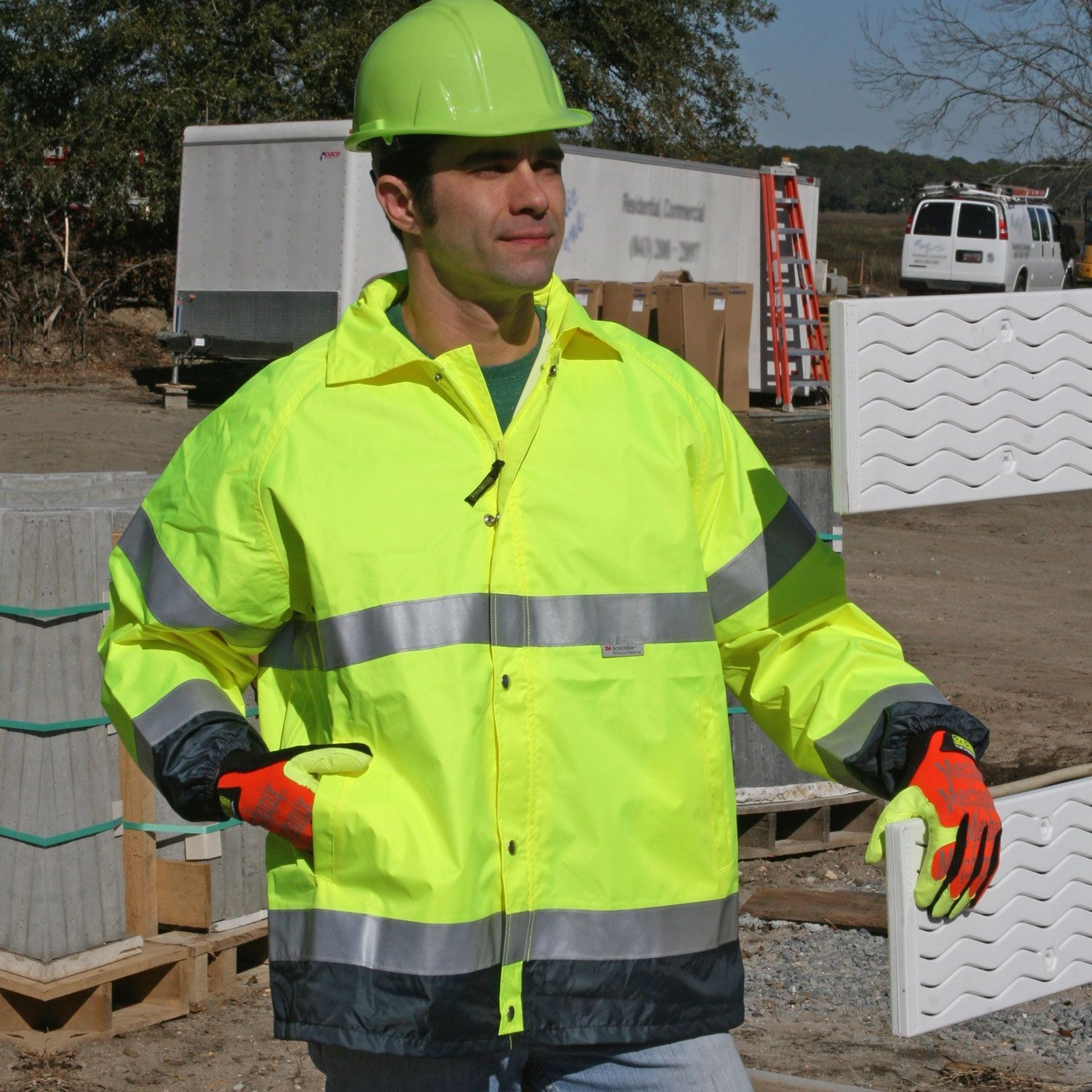 Hi Vis Breathable Rain Jacket with 3M Film