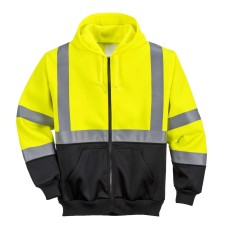 Class 3 Hi-Vis 2-Tone Zipped Hoodie Sweatshirt with Black Bottom
